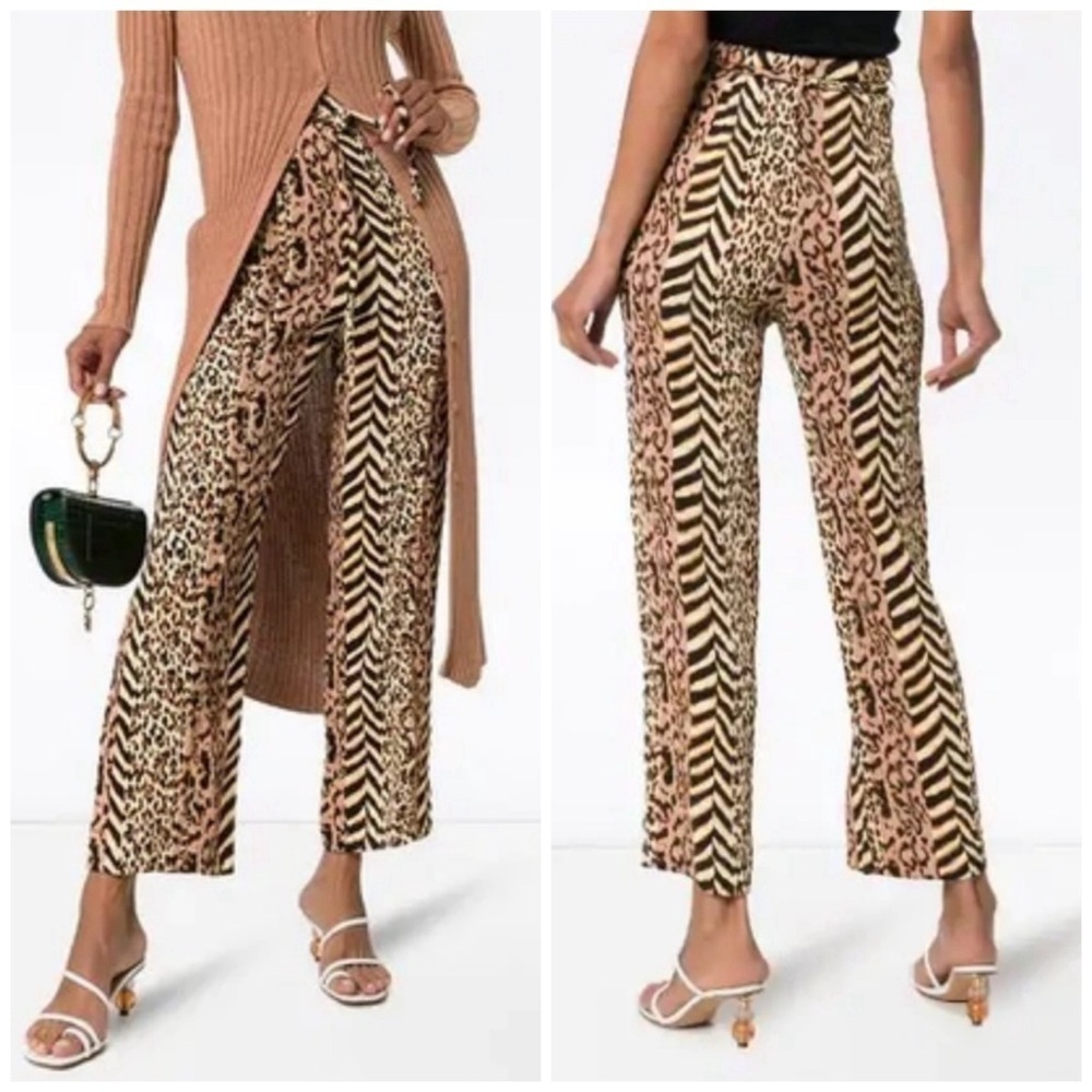 Nanushka Luma Pleated Printed Pants in Grannimal Leopard Casual Cropped